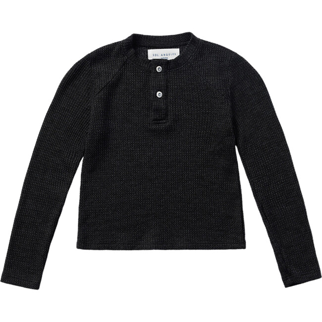 Thermal Long Sleeve Henley Shirt, Black
