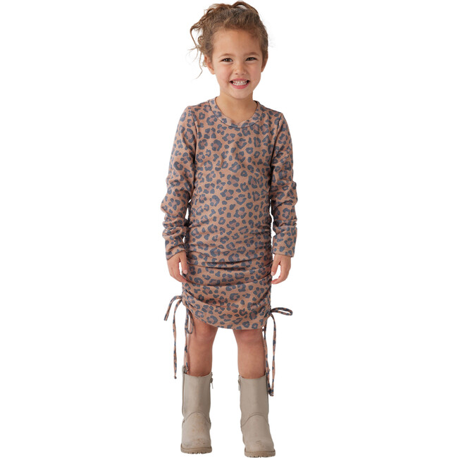 Leopard Print Long Sleeve Ruched Dress, Multicolor - Dresses - 2