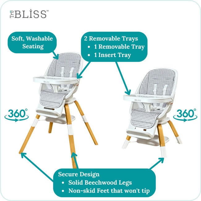 2-in-1 Turn-A-Tot High Chair with 360° Swivel Grey Gingham - Kids Seating - 7