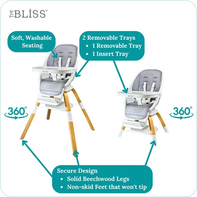 2-in-1 Turn-A-Tot High Chair with 360° Swivel Earl Grey - Kids Seating - 7