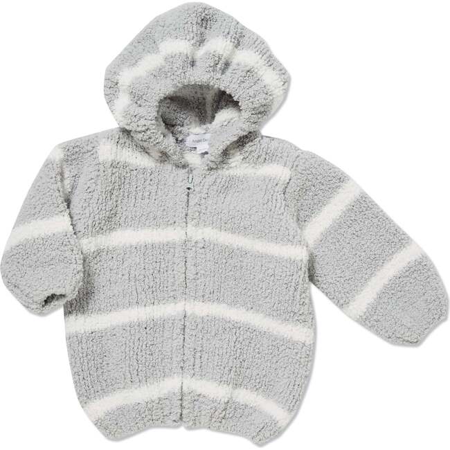 Chenille Fleece Striped Zip-Up Hoodie, Grey & Ivory