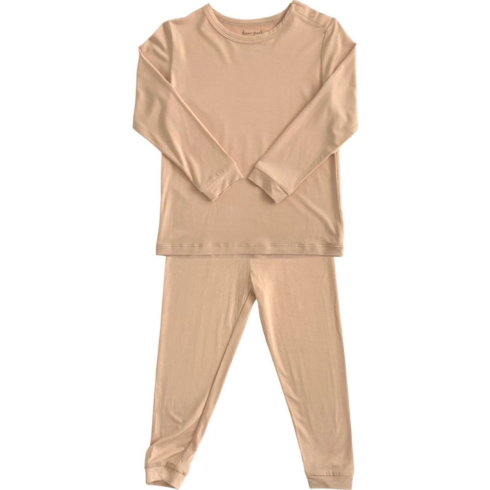 Solid Long Sleeve Pajamas, Apricot - Pajamas - 1