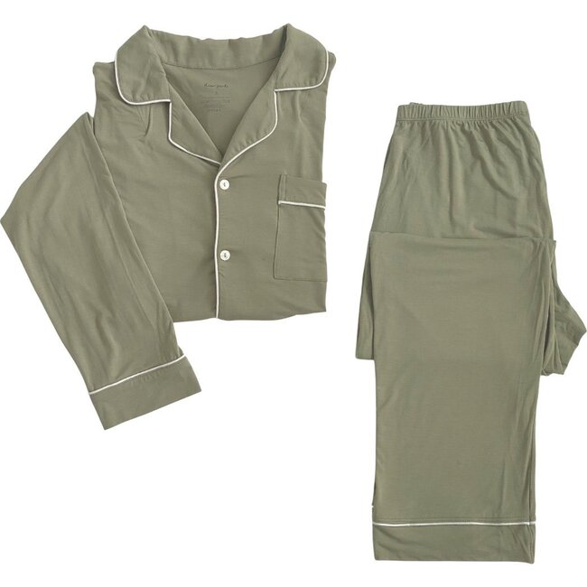 Women's Solid Long Sleeve Piped Pajama Set, Sage