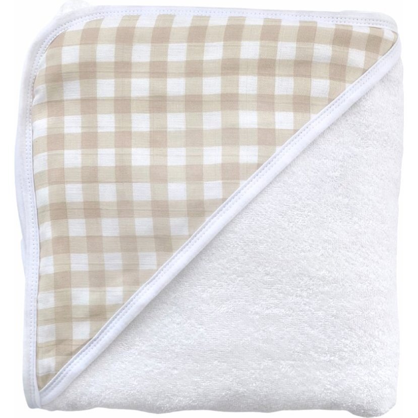 Muslin Gauze Hooded Towel, Gingham - Bath Towels - 1
