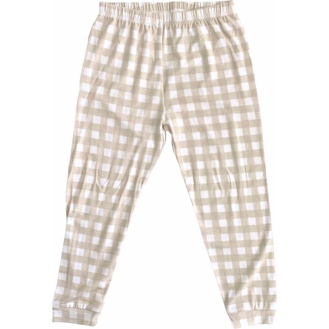 Gingham Long Sleeve Pajamas, Beige - Pajamas - 3