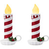 Set of 2 Flickering LED Resin Glittery Striped Candles, Red & White - Accents - 1 - thumbnail
