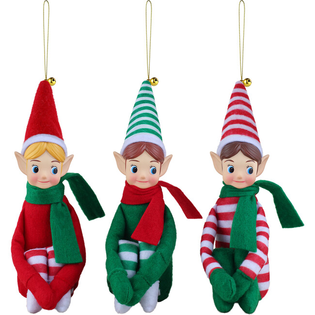Set of 3 Vintage Knee Hugging Elves, White - Ornaments - 1