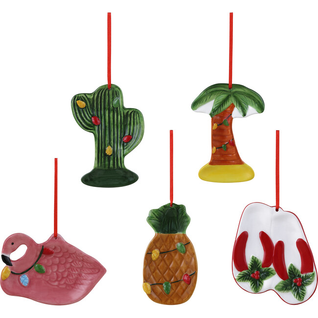 Set of 5 Ceramic Tropical Ornaments
