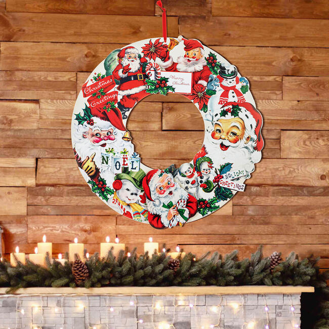 Wooden Wreath, Vintage Santa Claus - Wreaths - 2