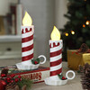Set of 2 Flickering LED Resin Glittery Striped Candles, Red & White - Accents - 2
