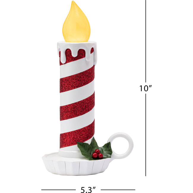 Set of 2 Flickering LED Resin Glittery Striped Candles, Red & White - Accents - 3
