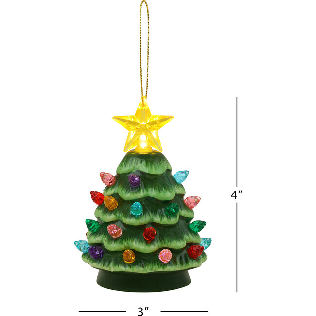 Set of 3 Nostalgic Ceramic Lit Tree Ornaments, Green, Light Blue, and Seafoam - Ornaments - 3