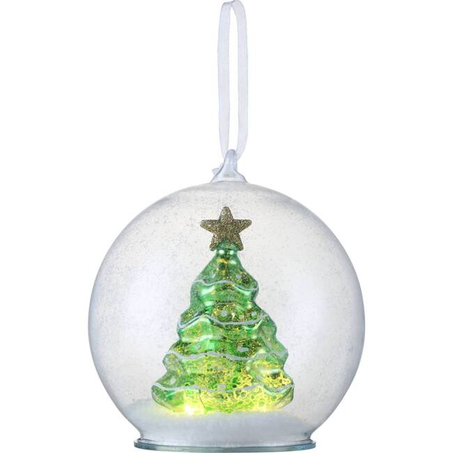 Mercury Glass Tree Globe Ornament, Green
