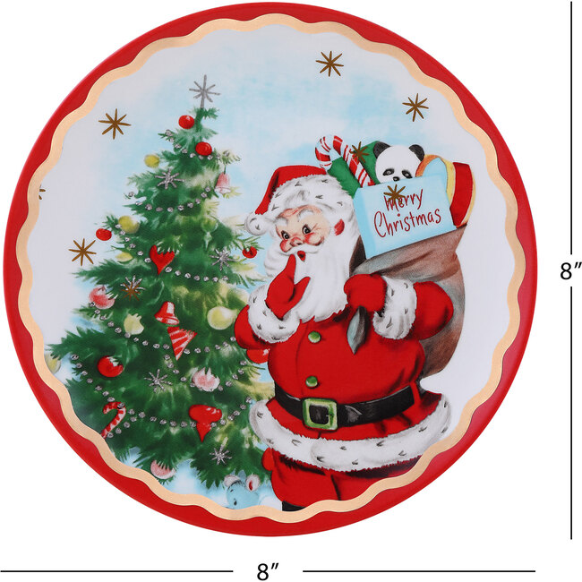 90th Anniversary Collection Ceramic Gold Trimmed Santa Plates, Set of 4 - Accents - 3