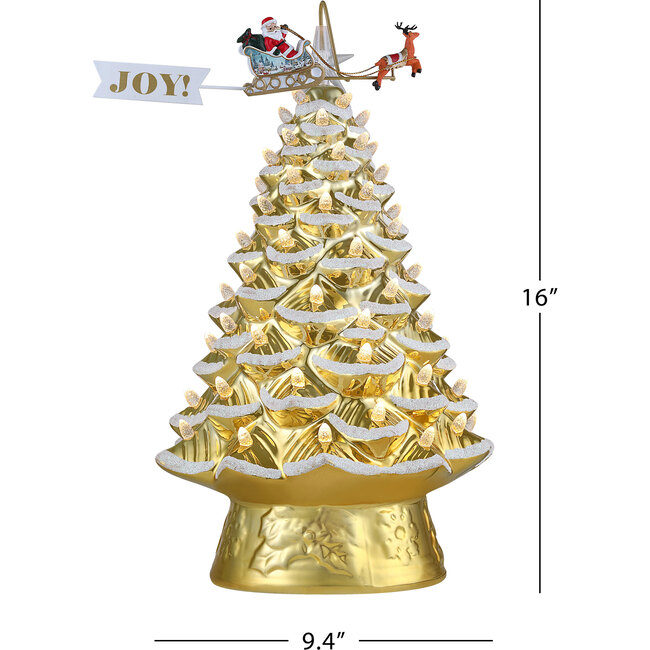90th Anniversary Collection Lit Ceramic Tree with Animated Santa's Sleigh, Gold - Accents - 3