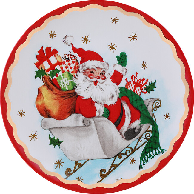 90th Anniversary Collection Ceramic Gold Trimmed Santa Plates, Set of 4 - Accents - 4