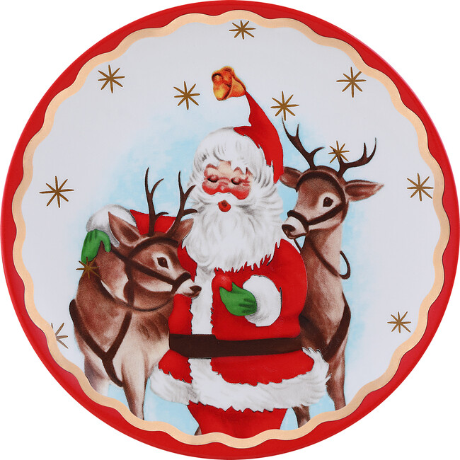 90th Anniversary Collection Ceramic Gold Trimmed Santa Plates, Set of 4 - Accents - 5