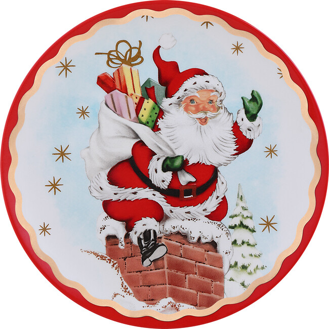 90th Anniversary Collection Ceramic Gold Trimmed Santa Plates, Set of 4 - Accents - 6