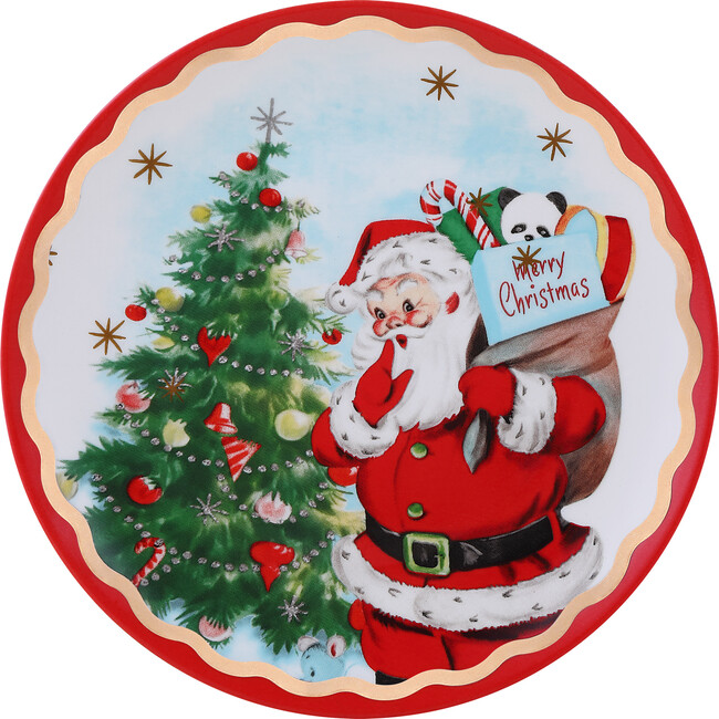90th Anniversary Collection Ceramic Gold Trimmed Santa Plates, Set of 4 - Accents - 7
