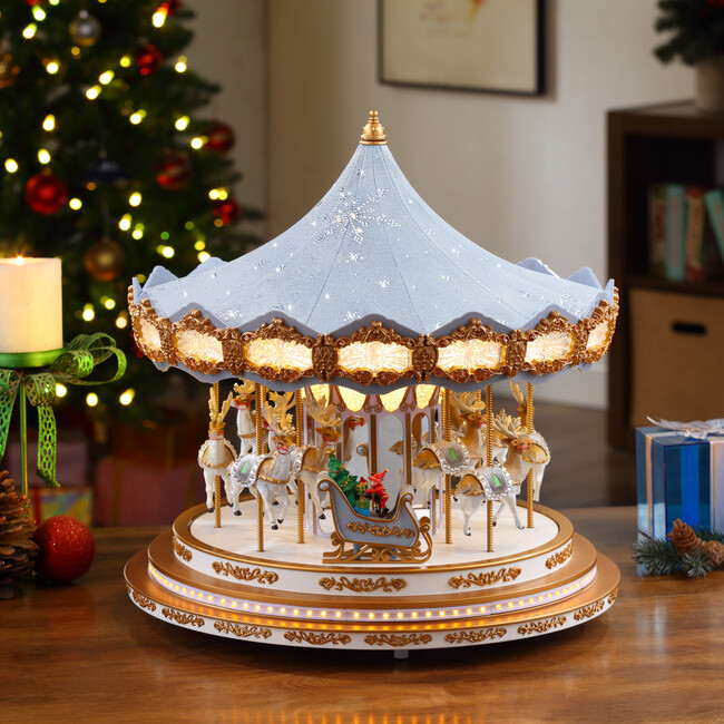 90th Anniversary Collection Animated & Musical Crystal Carousel, Ice Blue - Accents - 7