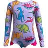 Girl Knot Dino Print Long Sleeve One-Piece Swimsuit, Multicolors - One Pieces - 1 - thumbnail