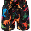 Dino Print Drawstring Swim Shorts, Black - Swim Trunks - 1 - thumbnail