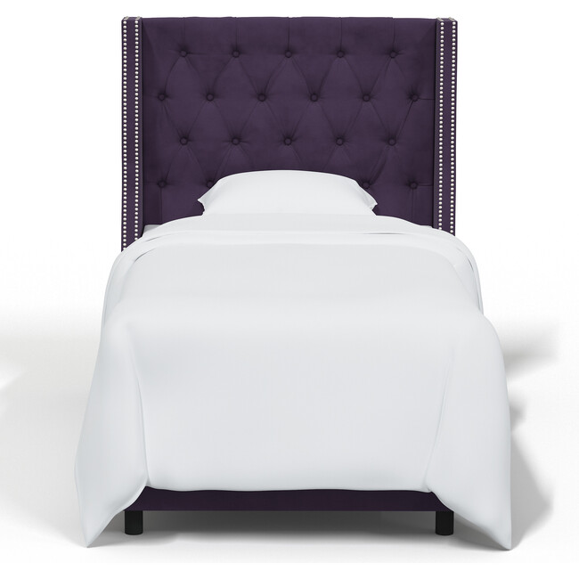 Bellevue Velvet Wingback Bed, Aubergine - Beds - 2