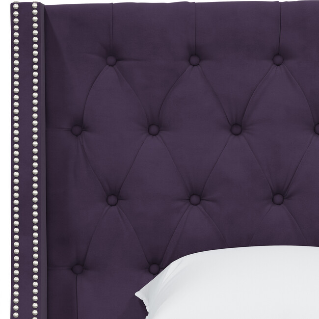 Bellevue Velvet Wingback Bed, Aubergine - Beds - 4