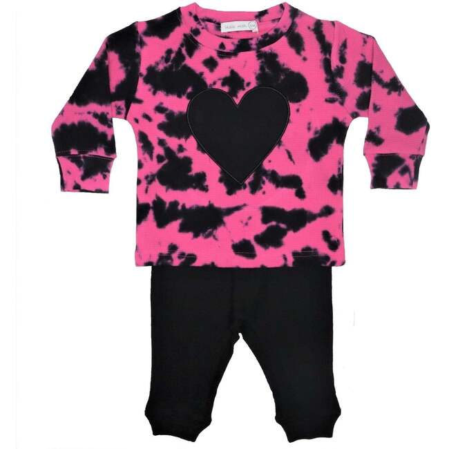 Baby Long Sleeve Shirt and Pants Set Thermal, Tie Dye Heart
