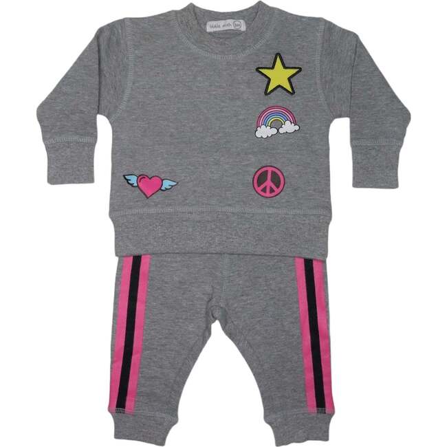 Baby Long Sleeve Shirt and Pants Set, Rainbow Patch French Terry