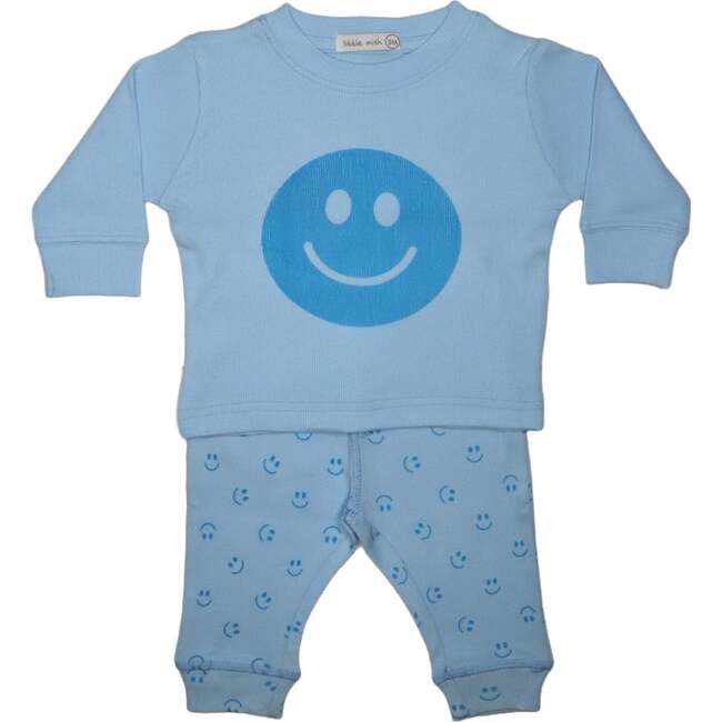 Baby Long Sleeve Shirt and Pants Set, Blue Smile