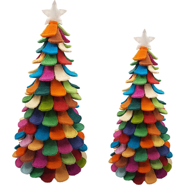 Multicolor Felted Wool Christmas Trees, Set of 2