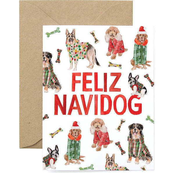 Feliz Navidog Card, Red