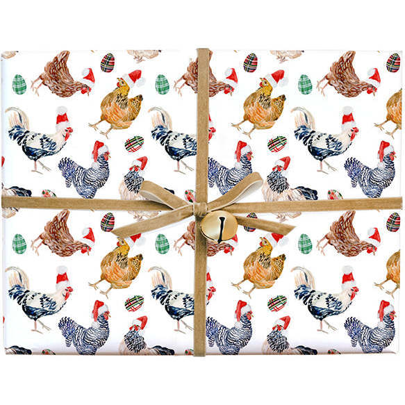 Holiday Chicken Gift Wrap, Red