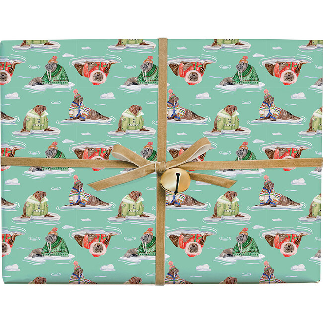 Lana's Shop X Maisonette Holiday Walrus Gift Wrap, Green