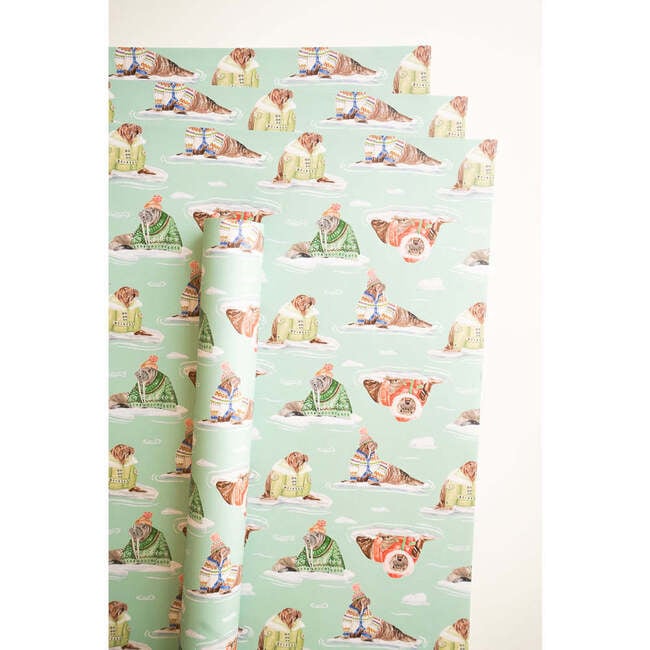 Lana's Shop X Maisonette Holiday Walrus Gift Wrap, Green - Paper Goods - 3