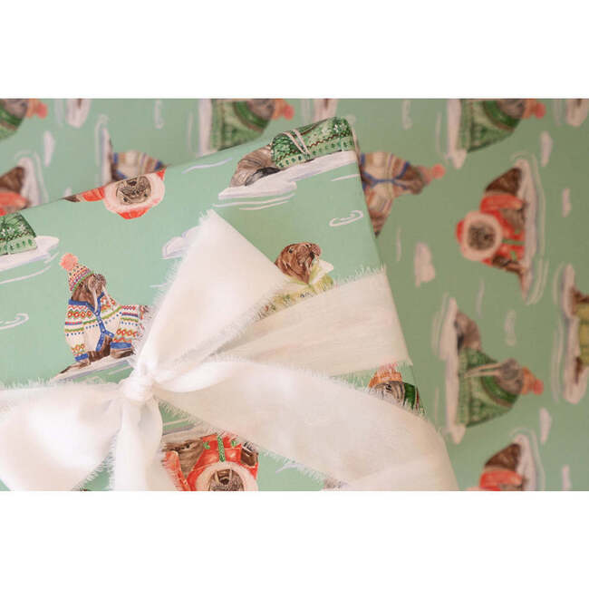 Lana's Shop X Maisonette Holiday Walrus Gift Wrap, Green - Paper Goods - 4