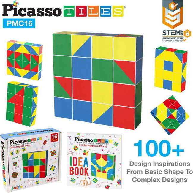 Mix and Match 16 Piece Magnetic Puzzle Cube Set Geometry Patterns