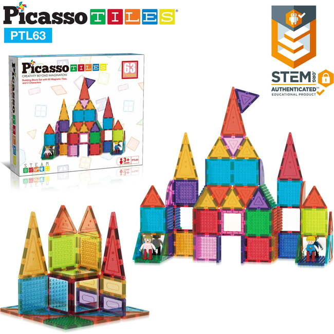 63 Piece Master Builder Magnetic Tileset - STEM Toys - 3