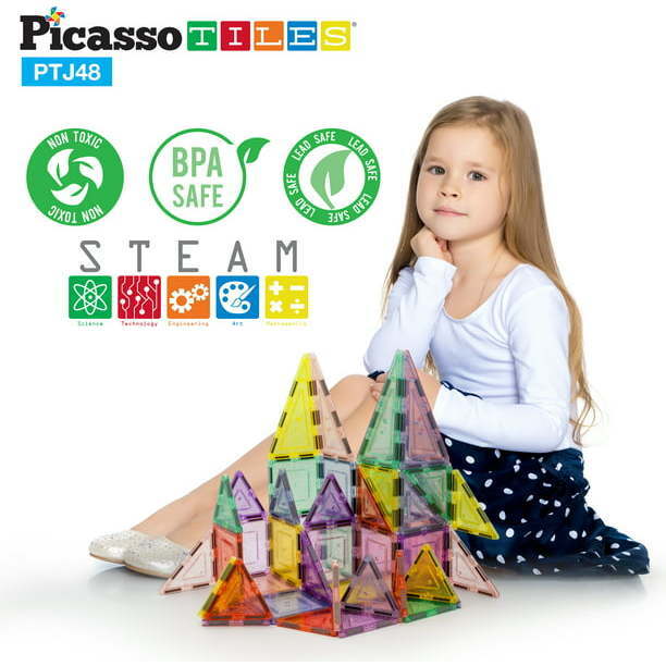 48pc Magnetic Building Tile Block Set PTJ48 - STEM Toys - 2