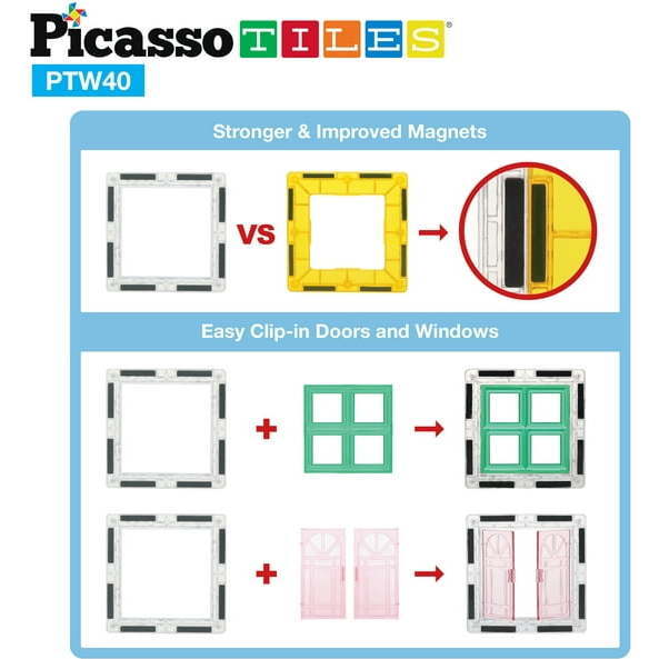 40 Piece Window and Door Clip On Magnetic Tiles Toy Set