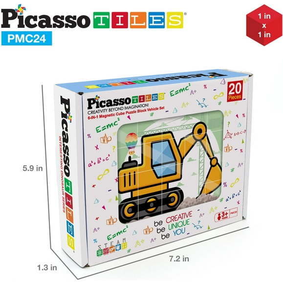 20 Piece 1" Magnetic Cube Puzzle Block Vehicle Set - STEM Toys - 2