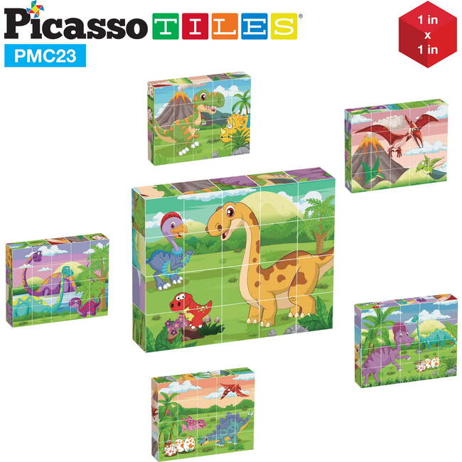 20 Piece 1" Magnetic Cube Puzzle Block Dinosaur Set