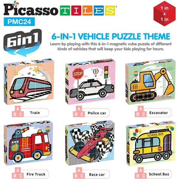 20 Piece 1" Magnetic Cube Puzzle Block Vehicle Set - STEM Toys - 3