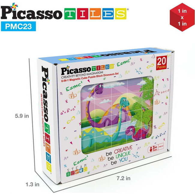 20 Piece 1" Magnetic Cube Puzzle Block Dinosaur Set - STEM Toys - 2