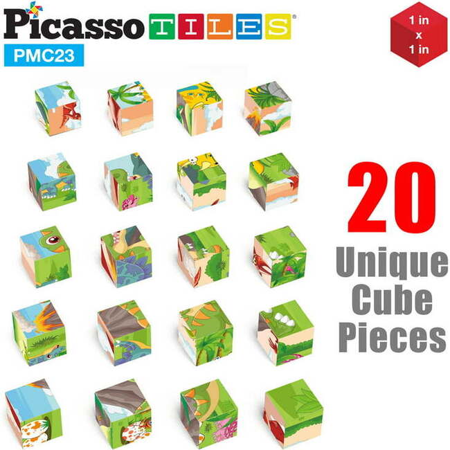 20 Piece 1" Magnetic Cube Puzzle Block Dinosaur Set - STEM Toys - 3