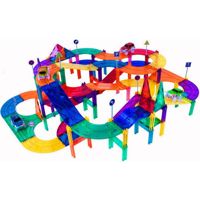 110 pc Magnetic Tiles with Car Set, Building Blocks Toys - STEM Toys - 1