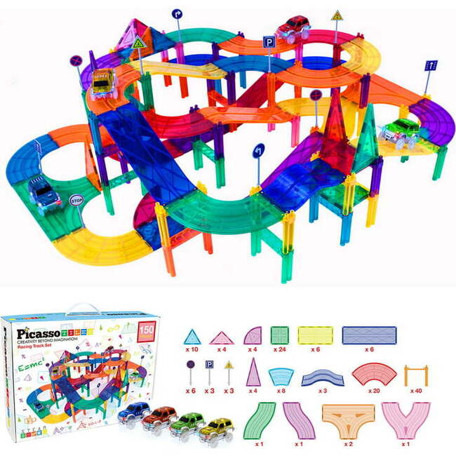 110 pc Magnetic Tiles with Car Set, Building Blocks Toys - STEM Toys - 3