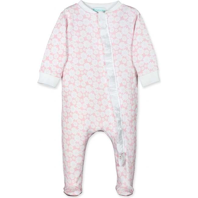 Zipper Footie with Ruffle, Pink Daisies