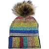 Studded Crystal Faux Fur Pom Pom Beanie, Rainbow - Hats - 2